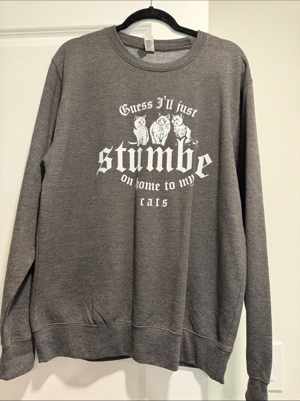 Taylor Swift Gray 'Stumble on Home to My Cats' Graphic Crewneck Sweatshirt